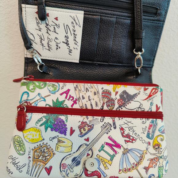 Brighton Favorite Fruit Sangria Wine Organizer Black Red Leather Crossbody Bag - Picture 5 of 14